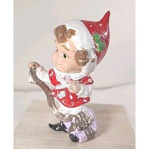 Vintage Ceramic Christmas Elf Figurine Sparkling Handpainted